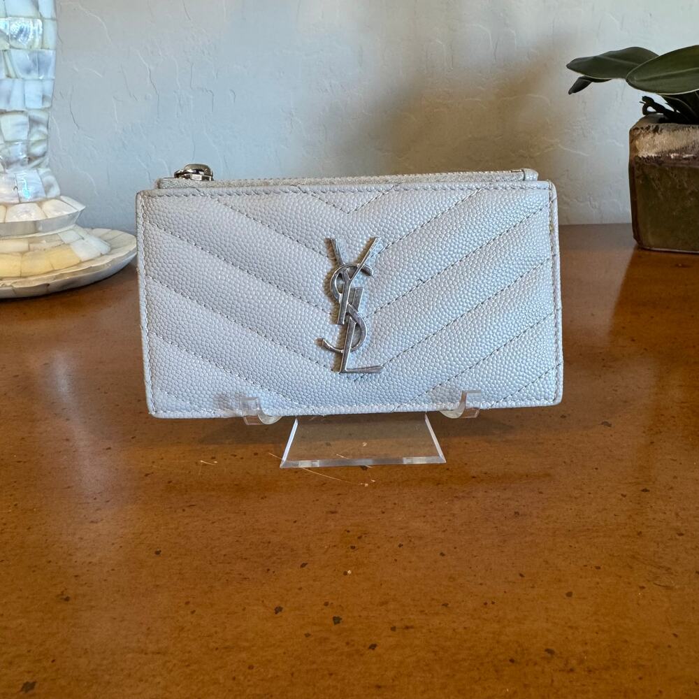 Saint Laurent Cassandra Leather Coin Purse Wallet Gray - Authentic YSL - Picture 2 of 13